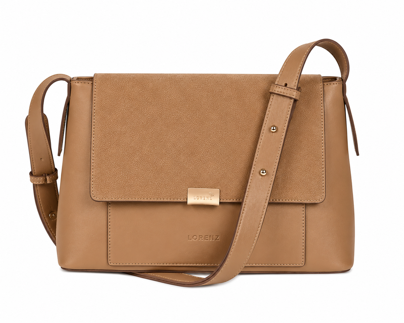(image for) 5833 Tan Lorenz Mid-Sized Flapover Bag